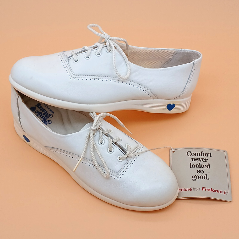 7 S Vintage Nurse Mates Lace Up Leather White Flat Support Work Shoes Clean